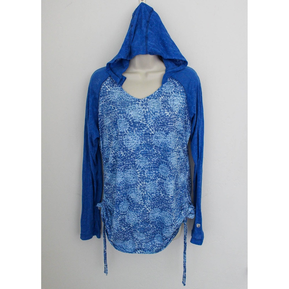 Kuhl Hoodie Top Womens XL Blue Floral Burnout Pullover Raglan Long Sleeve